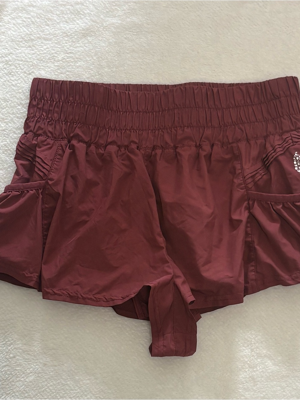 FP Movement by Free People Maroon Athletic Shorts with Smocked Waist